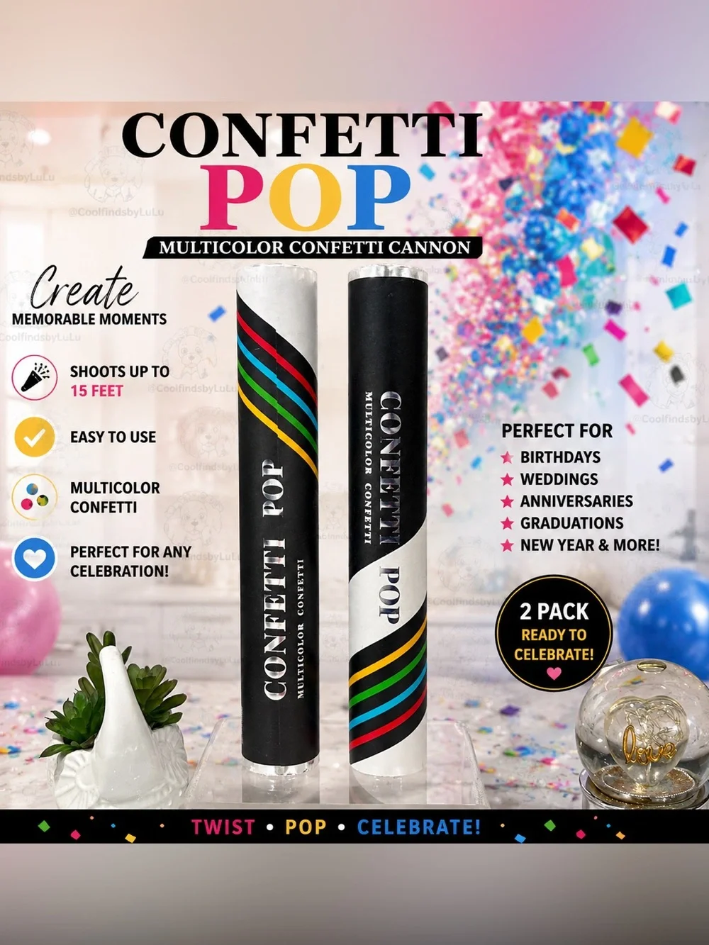 Multicolor Confetti Cannon - 2 Pack